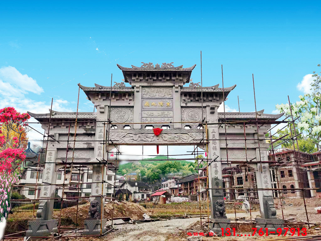 簡(jiǎn)易村口牌坊門(mén)圖片大全，雕刻精美的簡(jiǎn)易門(mén)樓圖片